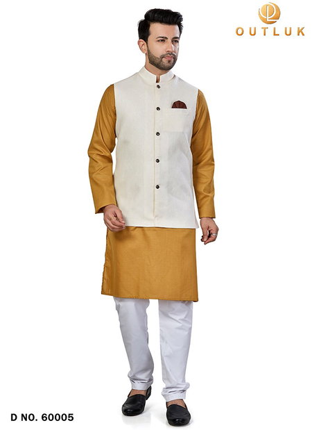 White Colour Outluk Vol 60 New Festive Wear Kurta Pajama With Jacket Mens Collection 60005